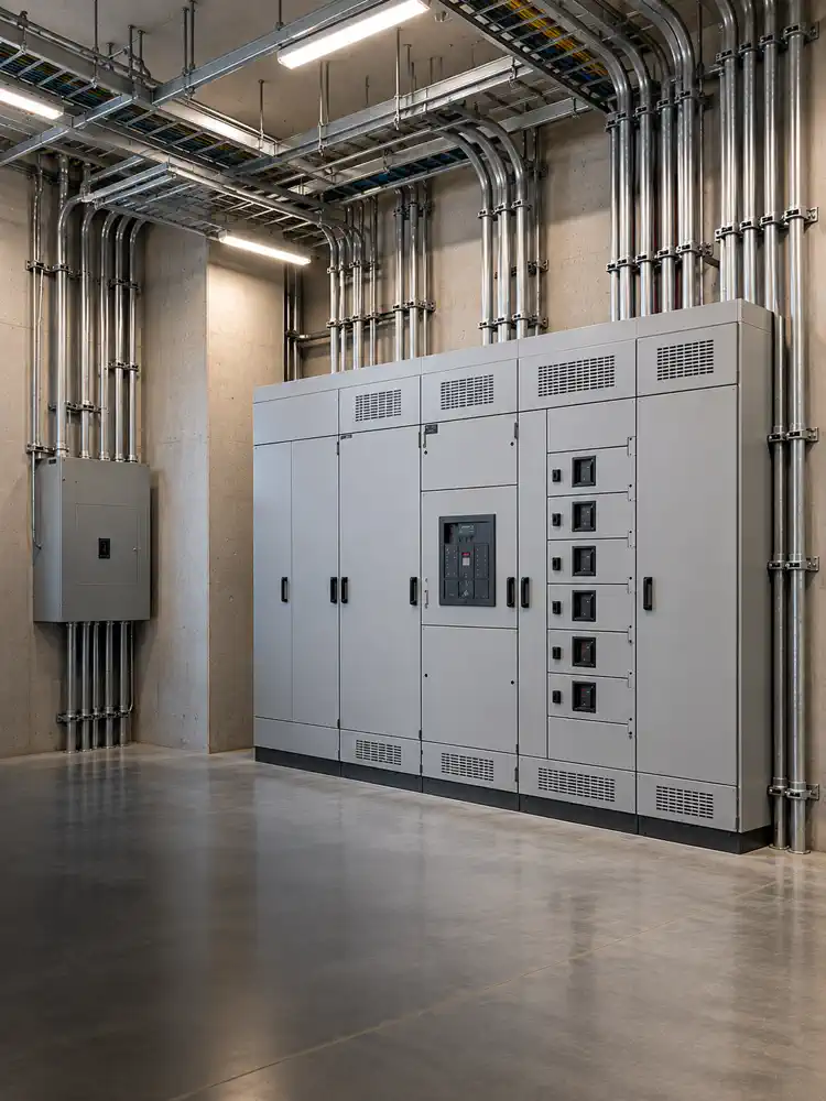 Tablero eléctrico y canalización ordenada en cuarto de máquinas